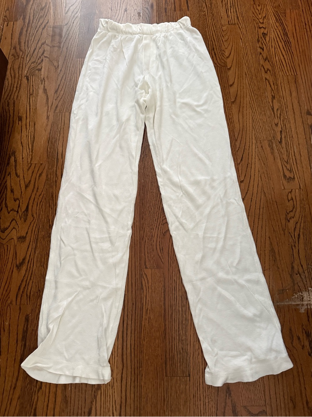 Eterne White Ribbed Lounge Pants - Soft Elastic Waist